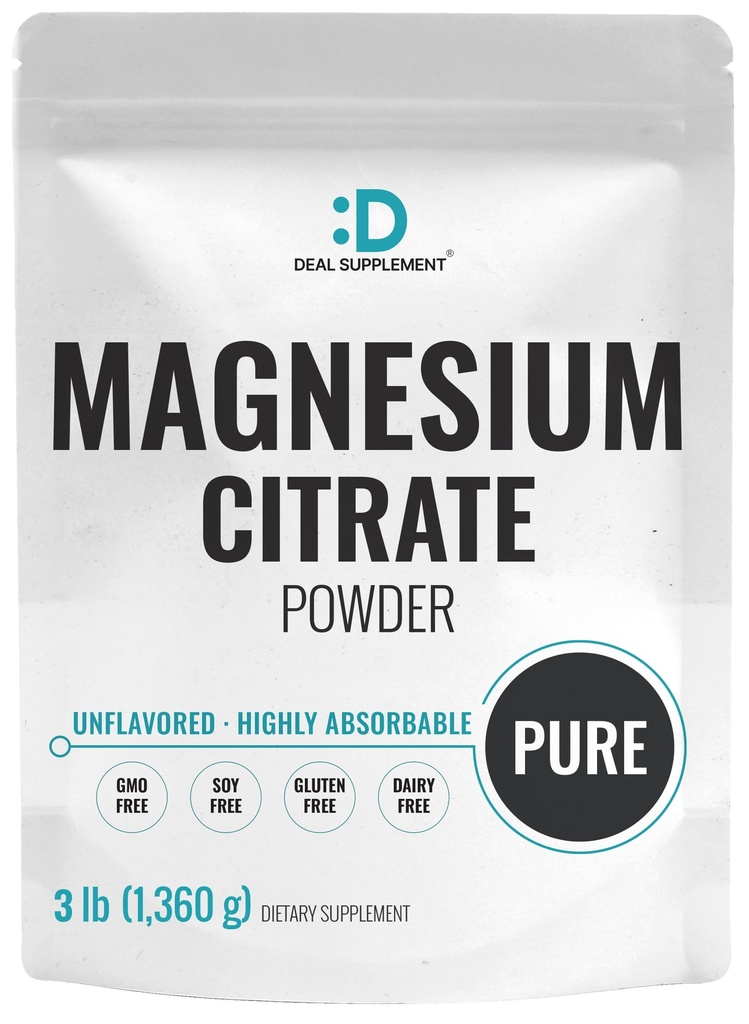 DEAL SUPPLEMENT Magnesium Citrat Pulver 500mg, 3lbs – Entflammt, leicht absorbiert – gereinigtes Trace Mineral für Muskel-, Herz- und Verdauungsunterstützung – Ein Tag, Non-GMO, Filler Free