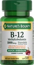 Nature's Bounty Vitamine B-12 Dissolve rapide comprimés, 1000mcg, Aides pour la conversion des aliments en énergie cellulaire, Saveur de cerise, 60ct