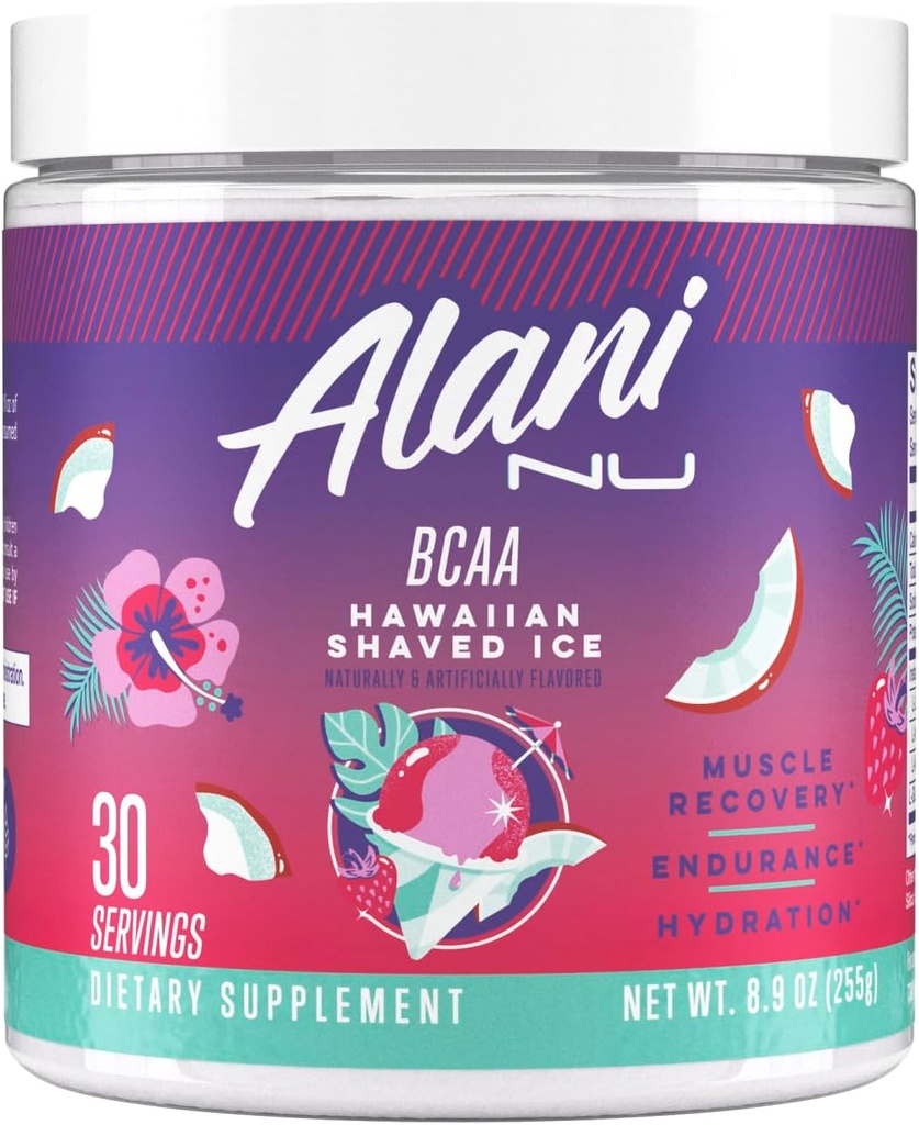 Alani Nu BCAA Hawaiian Shaved Ice | Branch Chain Essential Amino Acids | 2:1:1 Formel | Ergänzung Pulver | Muskel Erholung Vitamine für Post-Workout | 30 Portionen