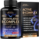 Vitamine B complexe méthylé - B-complexe avec méthylfolate et B12 - Biodisponible pour les hommes et les femmes - 9-en-1 multivitamine méthylée - énergie, cerveau et humeur - végétalien - fabriqué aux États-Unis - 120 capsules, un jour