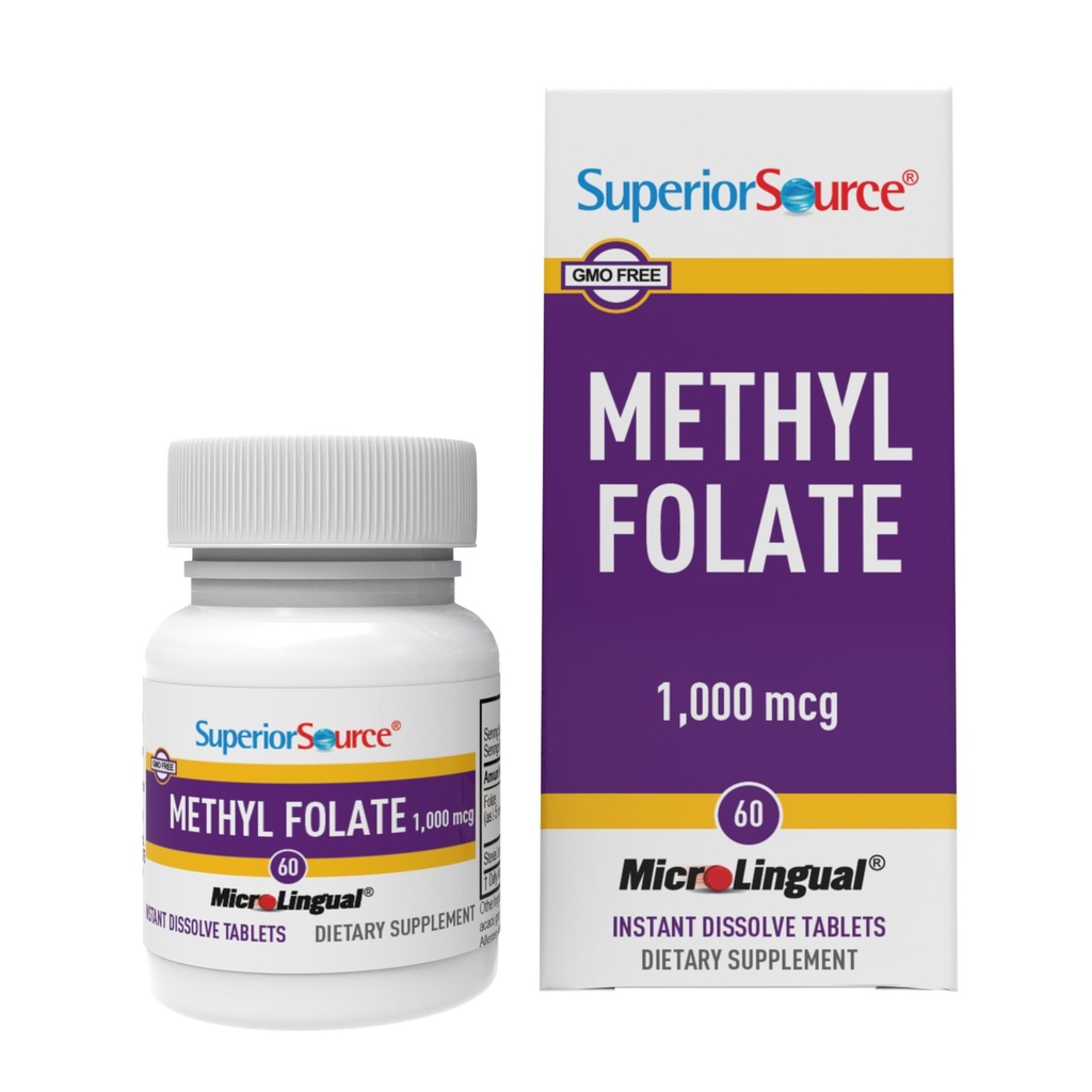 Source supérieure Folate de méthyle 1 000 mcg - Supplément de folate pour les femmes et les hommes - Supplément de folate de méthyle soutient le système nerveux sain et les cellules rouges du sang - 60 comprimés de dissolution sublinguales