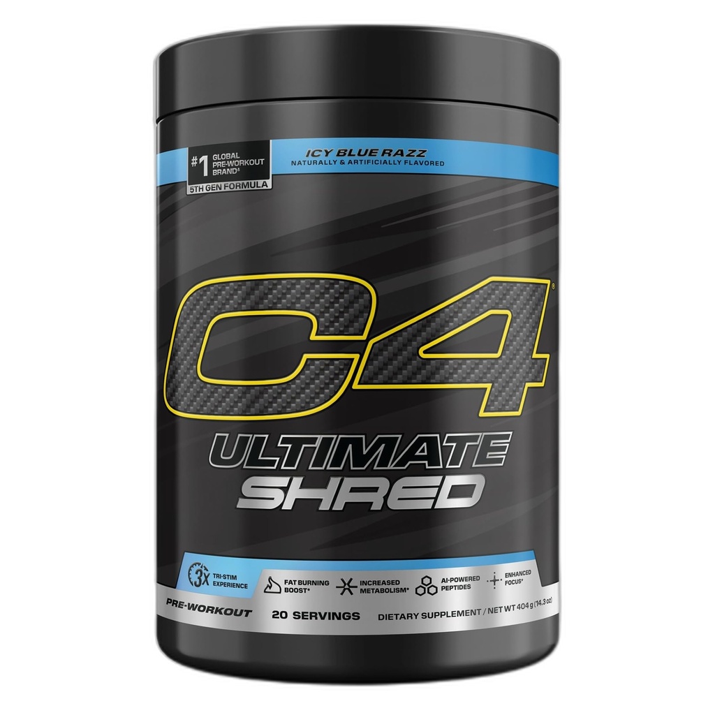 Cellucor C4 Ultimate Shred Pre Workout Powder, Fat Burner für Männer & Frauen, Weight Loss Supplement mit Ginger Root Extract, Icy Blue Razz, 20 Portionen