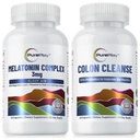 PurePlay Sleep Aids & Gut Health Bundle, Melatonin 3mg Complex with Magnesium & Ashwagandha Plus 14 Day Colon Cleanse with 11-Strain Probiotics, 88 Capsules