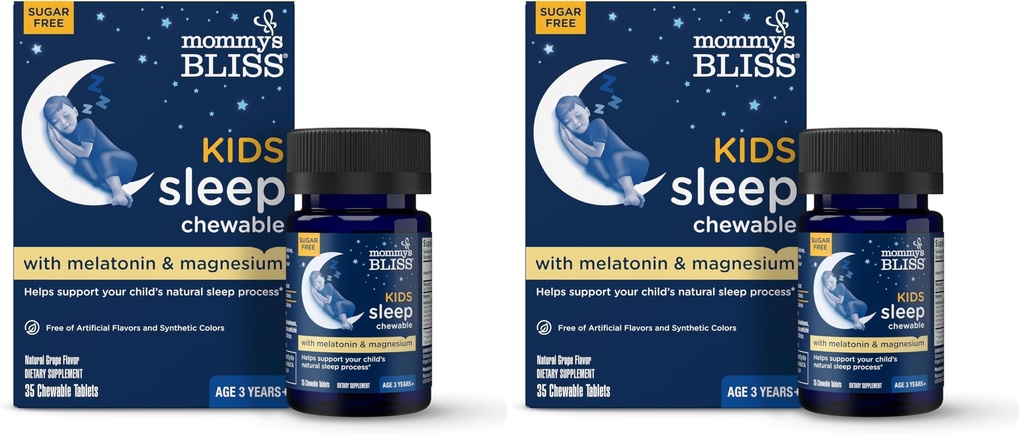 Mommy's Bliss Kids Sleep Chewable Tablets, Melatonin, Magnesium & Calming Herbs, Grape Flavor, Sugar Free Kids Melatonin, Age 3+ (35 Servings), 35 Count (Pack of 2)