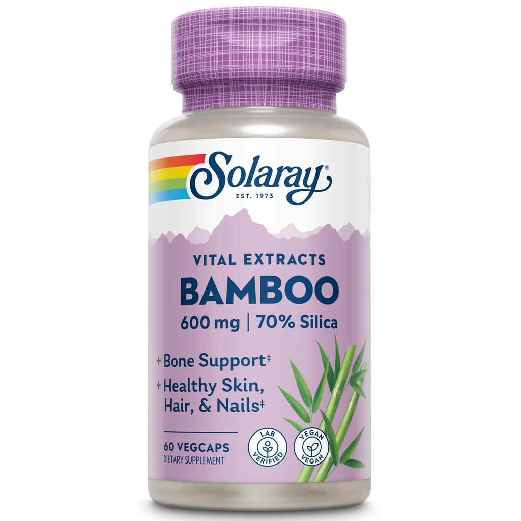 SOLARAY Bamboo Stem Extract 600mg , Cheveux sains, peau, ongles, os et soutien tissu conjonctif , non-OGM, végétalien et laboratoire vérifié , 60 VegCaps