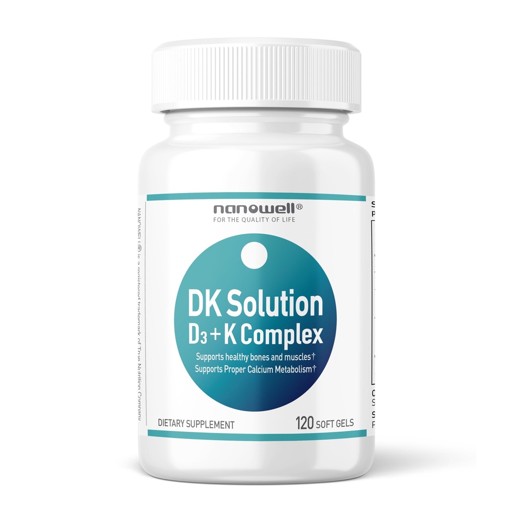 NANOWELL DK Solution Vitamine D3 2000 UI (50 mcg) + Complexe K - Supplément diététique pour le soutien de la santé osseux, musculaire et immunitaire - 120 Softgels, 120 jours