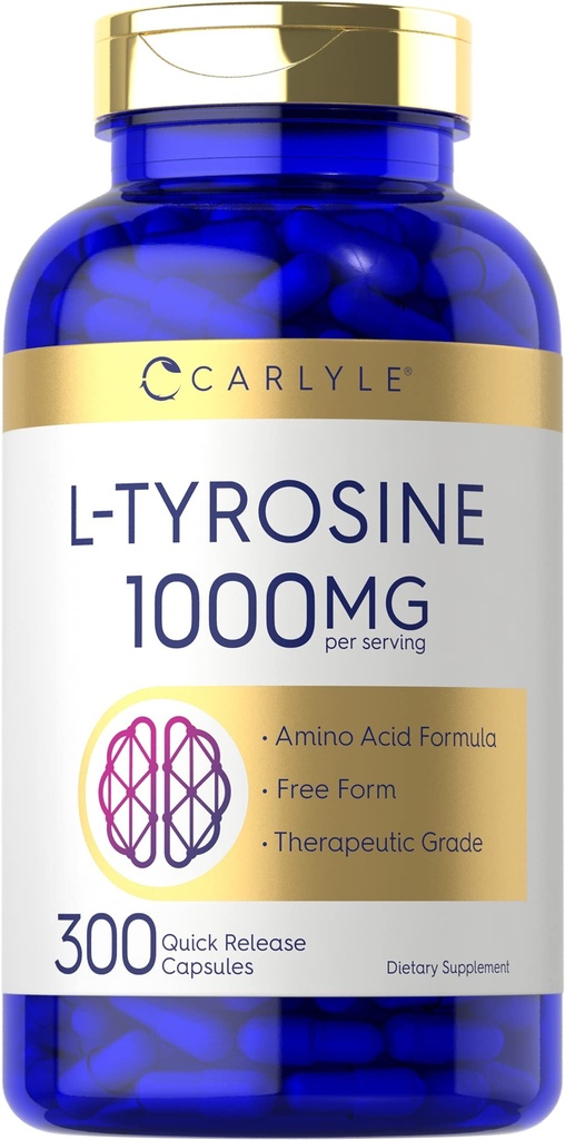 Carlyle L Tyrosin Kapseln 1000mg | 300 Count | Therapeutic Grade | für Männer und Frauen | Non-GMO & Gluten kostenlose Ergänzung