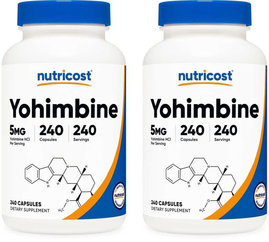 Nutricost Yohimbine HCl 5mg, 240 Capsules (2 Bouteilles) - Résistance supplémentaire - Sans gluten et sans OGM
