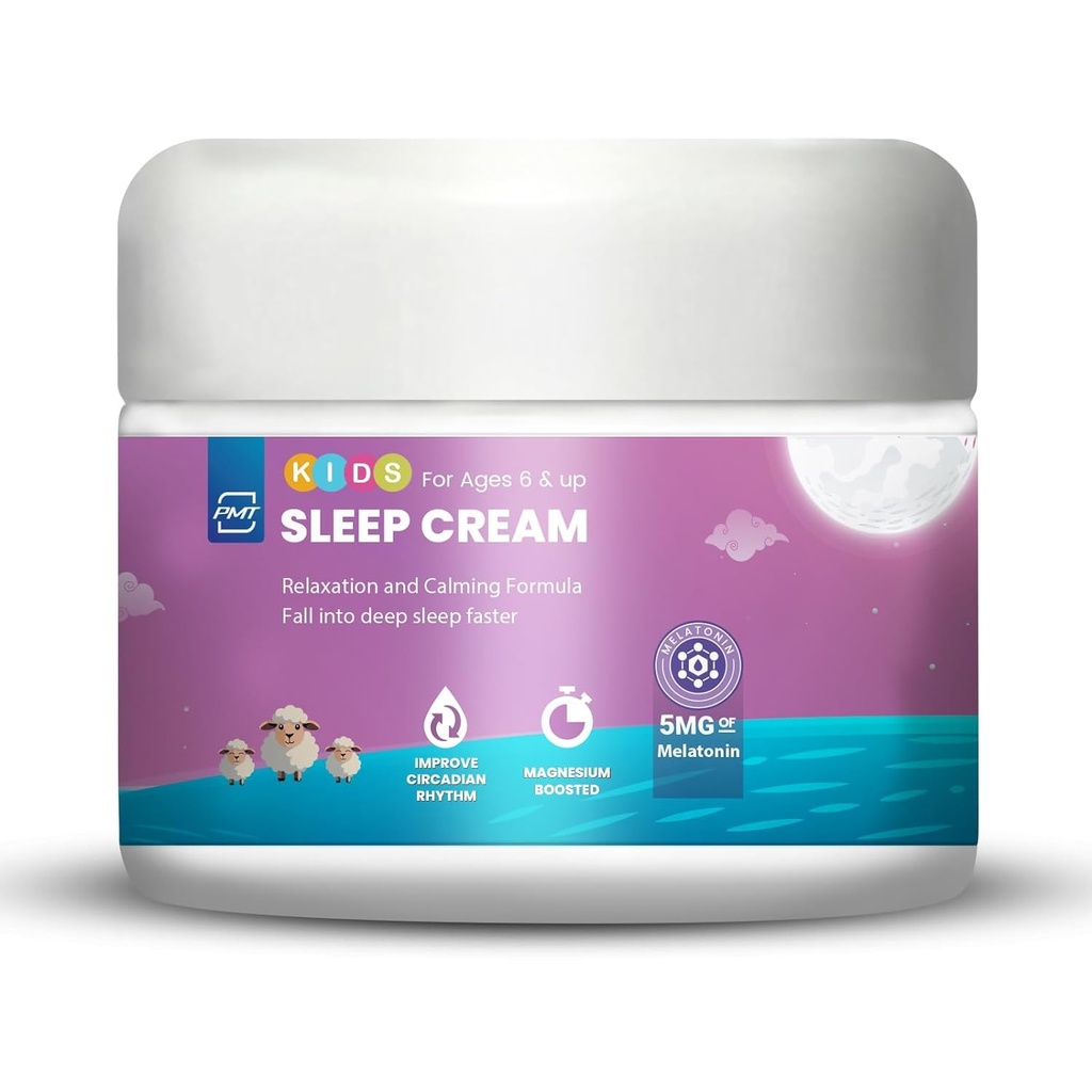 Kids Sleep Cream by PMT, Natural Sleeping Aid Regulates Sleep Patterns to Fall Asleep Faster, Uses Natural Ingredients Melatonin & Lavender, Improves Circadian Rhythm for Ages 6 and up - 2.83oz