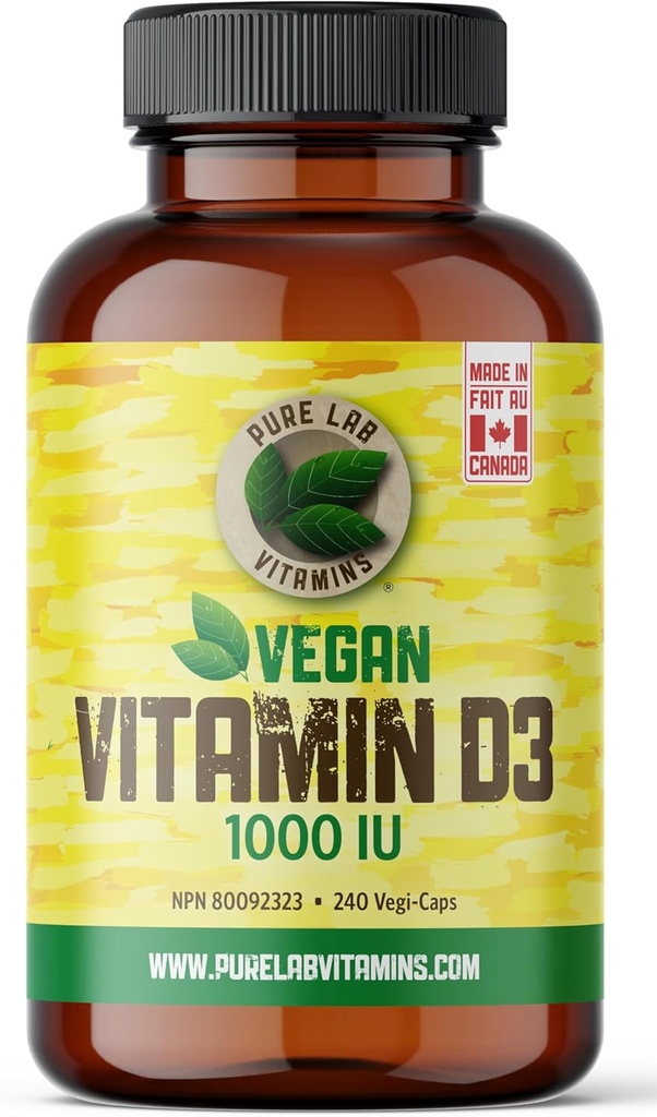 Pure Lab Vitamine Vegan Vitamin D3 1000IU, 240 Vegi-Caps Made in Canada
