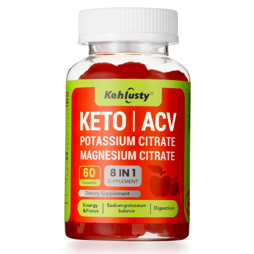 Gummies Keto ACV pour le soutien de la perte de poids, 8-en-1 vinaigre de cidre d'Apple avec B12, électrolytes, racine de betterave et grenade