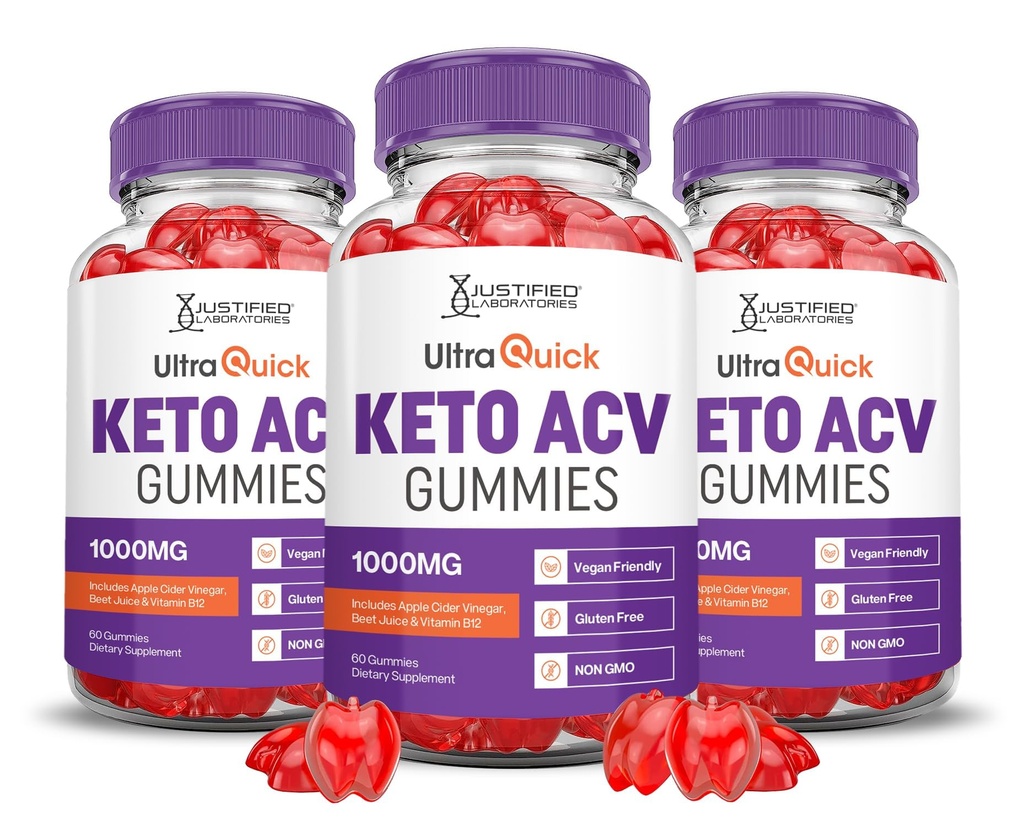 (3 Pack) Ultra Quick Keto ACV Gummis Advanced Formula 1000MG Ultraquick Keto Gummis Apfel Apfel Apfelessig Formuliert mit Granatapfelfettsaft Pulver B12 Vegan Non GMO 180 Gummys