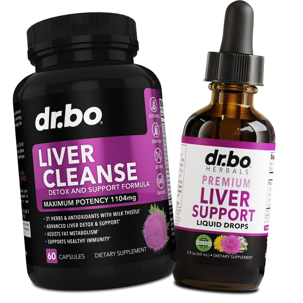 Liver Cleanse Detox Support Capsules & Drops - Organic Liver Support Supplement Liquid Milk Thistle Dandelion, Chanca Piedra Extract, Artichoke Leaf - Health Formula Herbal Vita Drops 2oz