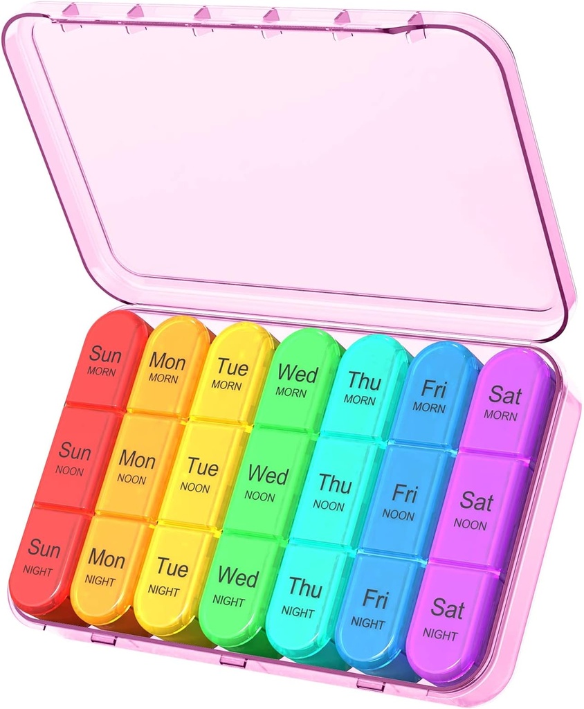 Daviky Daily Pill Box Organizer - Boîte à pilules de 7 jours avec 3 compartiments, contient des vitamines et des médicaments