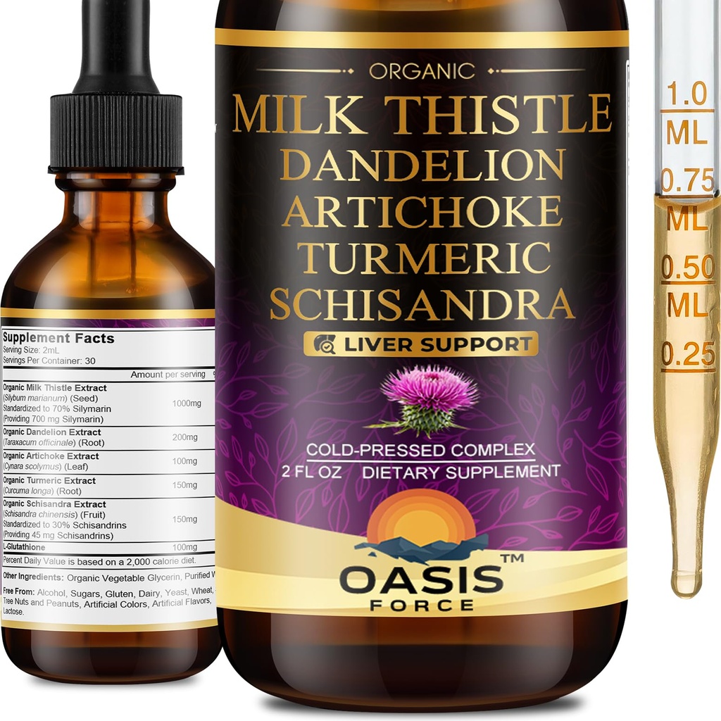 2 Pack Milchdistel Tropfen für Leberreiniger Detox & Repair, Milchdistel Extrakt Flüssigergänzung mit Dandelion & Artichoke für Leberunterstützung, Vegan, Bio, Alkoholfrei, 4 FL OZ