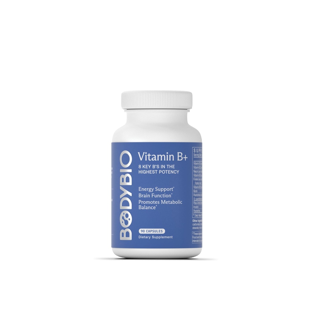 BodyBio - Vitamin B-Komplex mit B1, B2, B3, B5, B6, Methyl B12, Folinsäure, 5-MTHF und B7 zur Unterstützung von Alertness, Stoffwechsel und Immunsystem, 90 Kapseln
