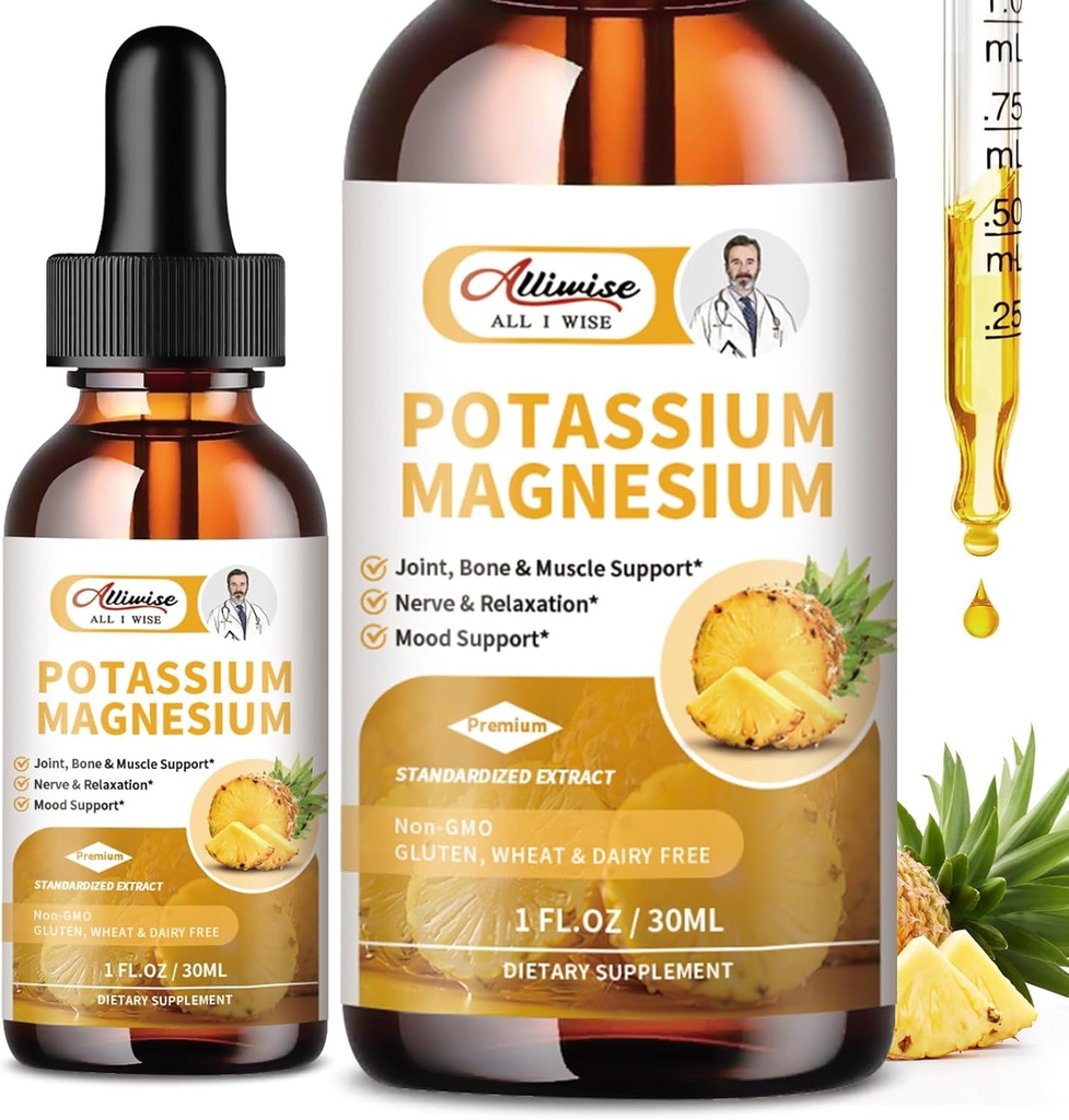 2 Pack Kalium-Magnesium-Ergänzungsflüssigkeit - hohe Absorptionskalim Magnesium-Komplex 500mg & Kalium 99mg Plus Calcium, Vitamin D3, Zink für Leg Cramps & Knochen & Energie & Immununterstützung - 2 Fl oz