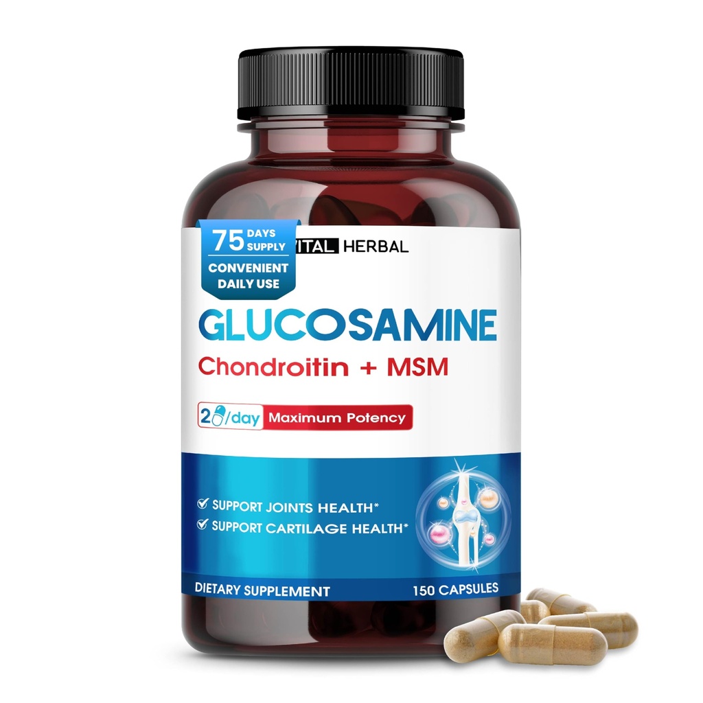 VITAL HERBAL Liposomal Glucosamin mit Chondroitin, MSM- Maximum Potency- Support Joints, Cartilage- Made in USA