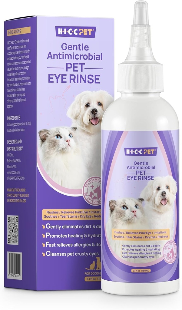 HICC PET Hundeaugen Tropfen 5.1 fl oz Augentropfen für Hunde und Katzen Vet-Recommended Dog Eye Infection Behandlung zu beruhigen Infektion Allergy, Relieve Dry Eyes Pink Eyes, Pet Tear Stain Cleaner