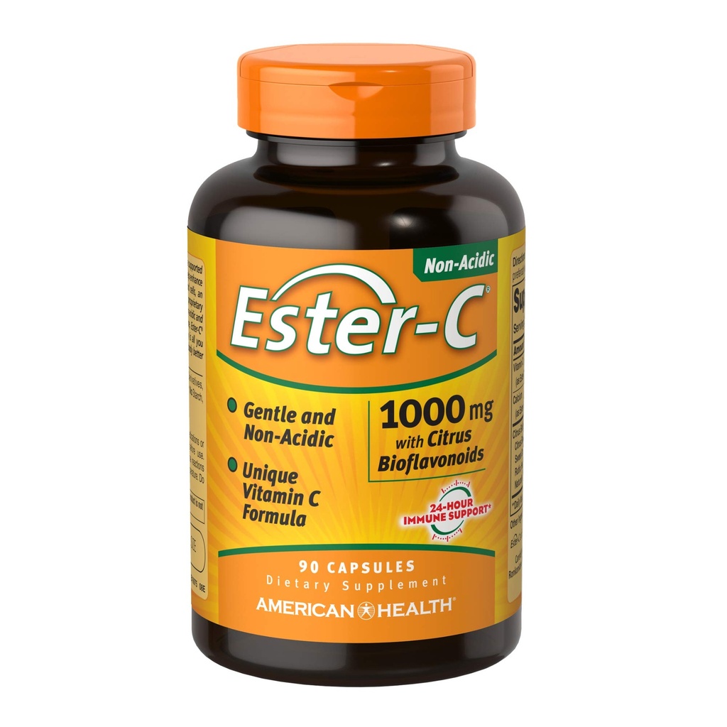 Ester-C American Health with Citrus Bioflavonoïdes Capsules - Soutien immunitaire 24 heures sur 24, doux sur l'estomac, vitamine C non acide - Non-OGM, sans gluten - 1000 mg, 90 Compte