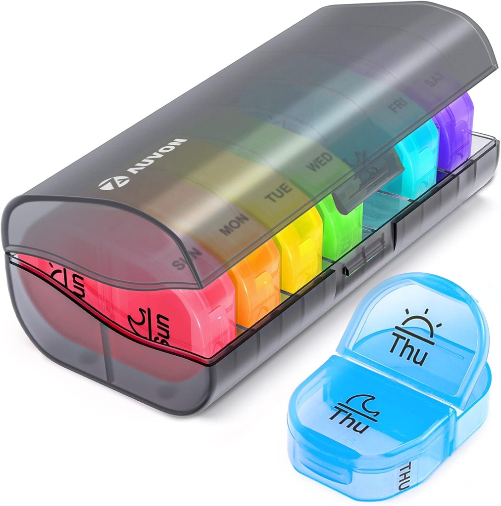AUVON Pill Box 2 fois par jour, organisateur hebdomadaire de pilule AM PM avec 7 cas quotidien de poche pour tenir la vitamine, la médecine, les médicaments et le supplément