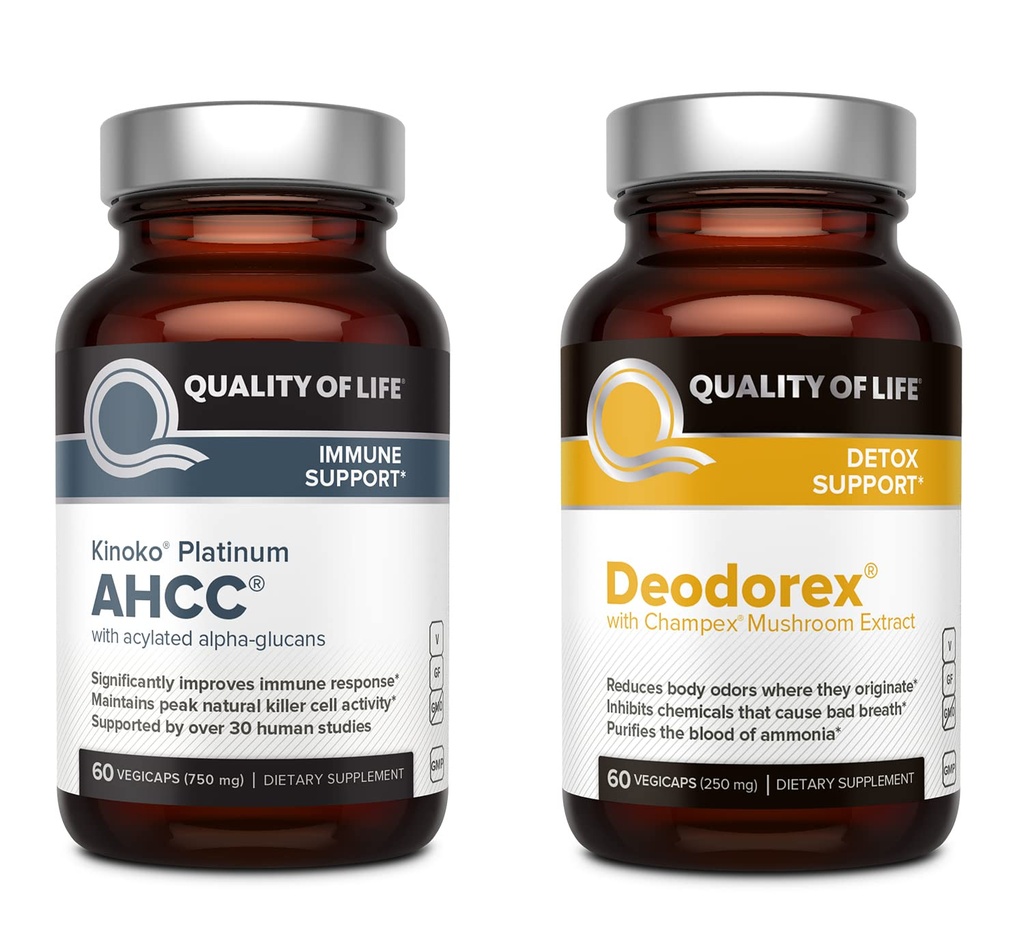 Lebensqualität Alle natürlichen Immununterstützung und Detox Bundle - Kinoko Platinum AHCC Pilzextrakt - Deodorex Detox Support Supplement