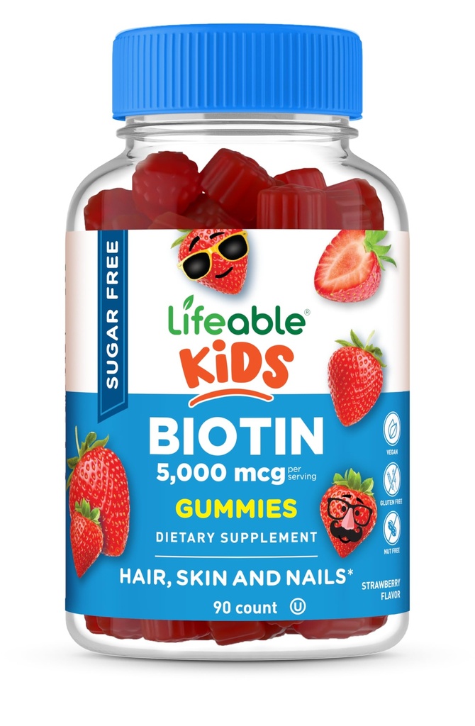 Enfants sans sucre Lifeable Biotin Gummies de 5000 mcg de Biotine Super Dégustation Supplément de Biotine de Biotine pour la croissance des cheveux, la peau et la santé des ongles