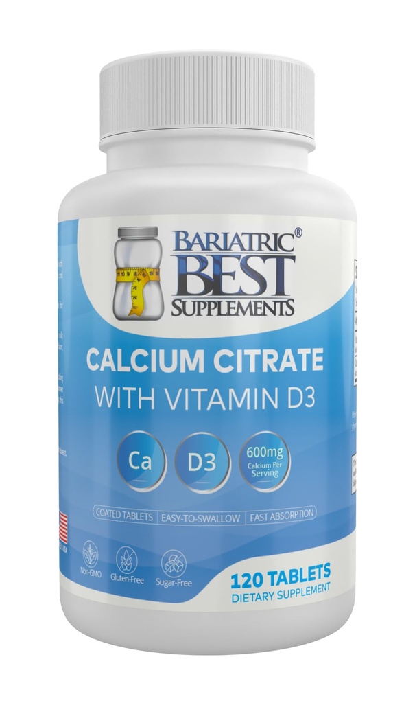 Bariatric Calcium Citrat mit Vitamin D3 | 600mg | Höhere Dosis als die meisten Konkurrenten | Post-Bariatric Surgery | Magen Bypass & Sleeve | ASMBS konform | Made in USA | 120 Tabletten