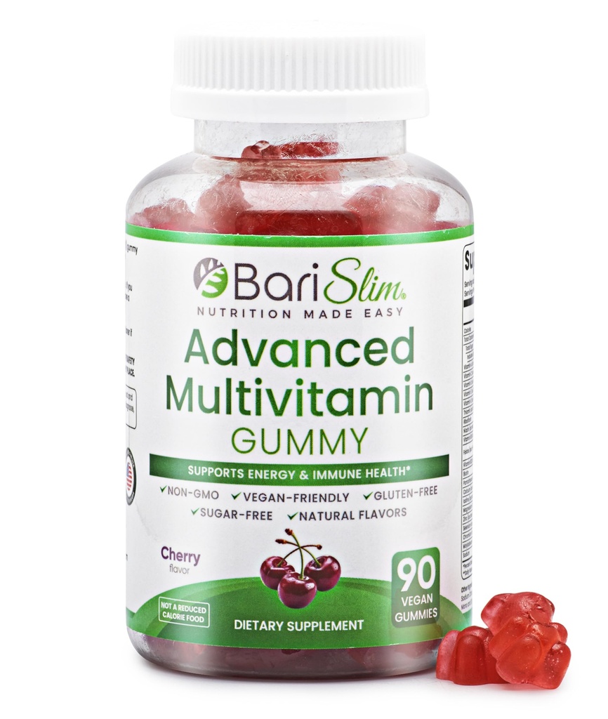 BariSlim Advanced Bariatric Multivitamin Gummies - Specially Formulated Bariatric Vitamins for Patients After Weight Loss Surgery - Supports Energy & Immune Health | Cherry (90 Vegan Gummies)