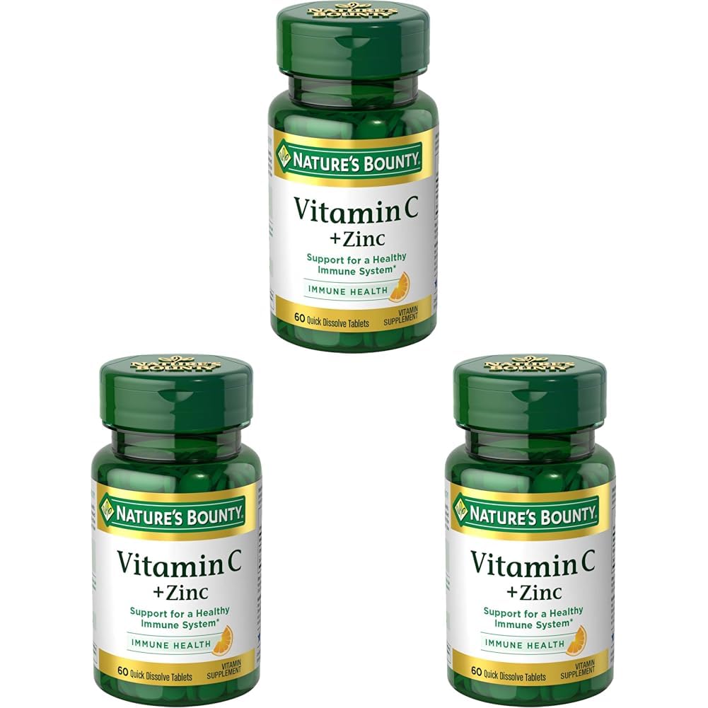 Nature's Bounty Vitamin C + Zink, Vitamin Supplement, Unterstützt Immungesundheit, 60 mg, 60 Tabletten (Pack von 3)