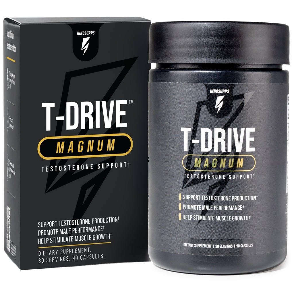 InnoSupps T-Drive Magnum Testostérone Booster Améliore la performance de pic Améliore la croissance musculaire, Augmente la libido et les niveaux d'énergie, Horny Goat Weed Tongkat Ali, Zinc, Fenugreek, Fat Burner 90 Caps/30 Jours