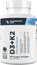 Transparente Labors Vitamin D3 K2 - Vitamin D & K2 Vitamin-Ergänzung für Männer und Frauen, vegan-freundliche D3K2 5000 IE Ergänzungen zur Unterstützung von Knochen, Immunsystem und allgemeine Gesundheit - K2 D3 60 Kapseln