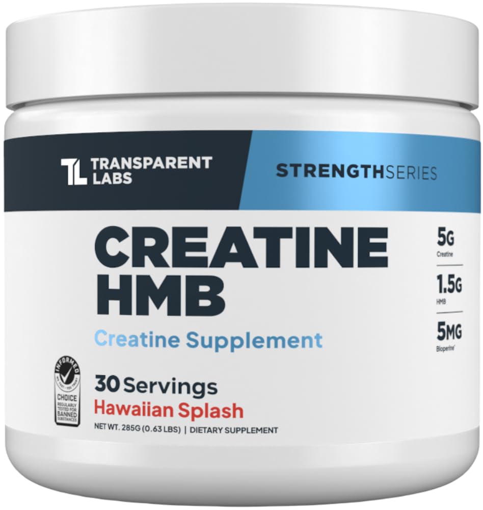 Laboratoires transparents Creatine HMB - Poudre monohydratée créatine avec HMB pour la croissance musculaire, la force accrue, la production d'énergie accrue et l'amélioration de la performance athlétique - 30 portions, Hawaiian Splash