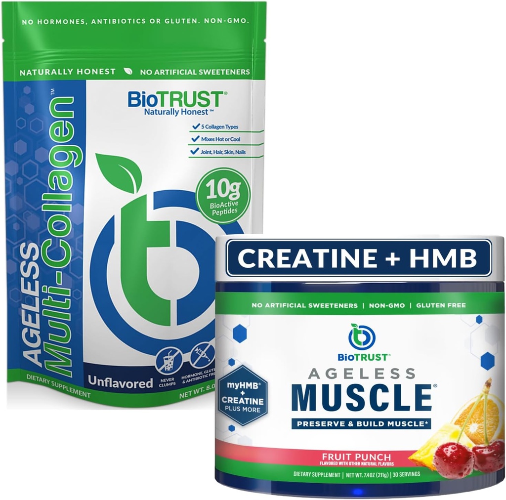 BioTrust Muscle sans âge (Fruit Punch) et ensemble multicollagène (non aromatisé)