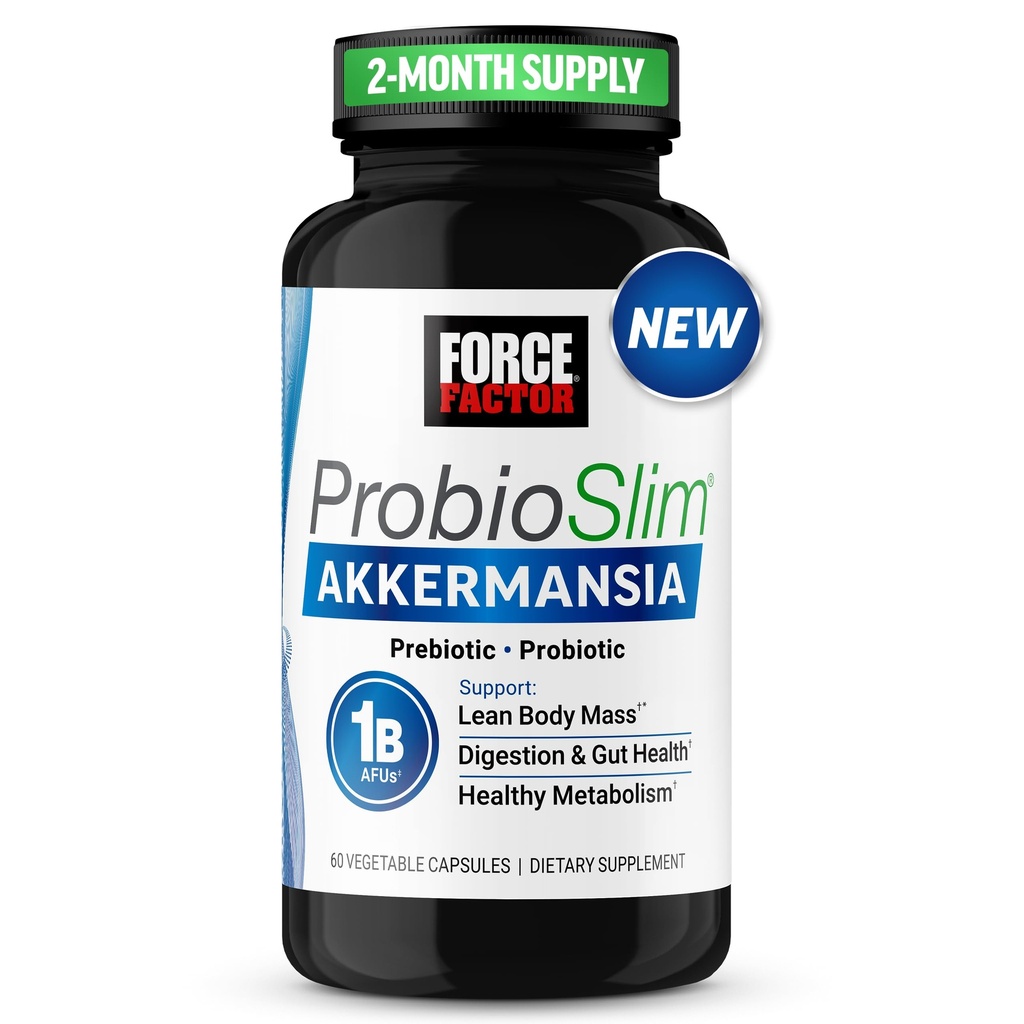 Force Factor ProbioSlim Akkermansia Prebiotics & Probiotics, with 1B AFUs Akkermansia Muciniphila, Prebiotics & Chromax Chromium, Support Lean Body Mass, Digestion & Gut Health, 60 Vegetable Capsules