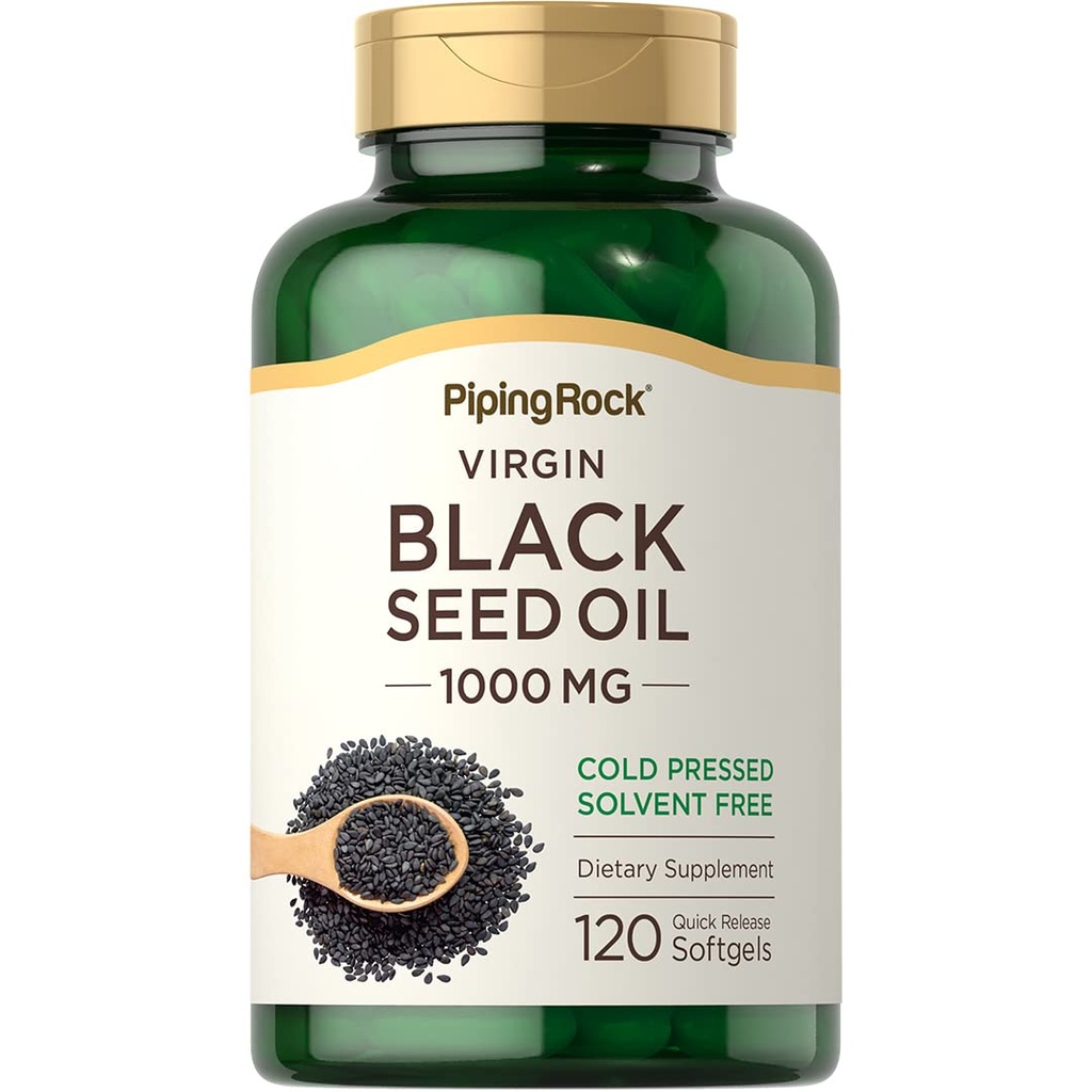 Piping Rock Black Seed Oil Softgel Kapseln | 1000mg | 120 Pillen | Cold Pressed Supplement | Nigella Sativa | Lösungsmittelfrei, Nicht-GVO, Glutenfrei
