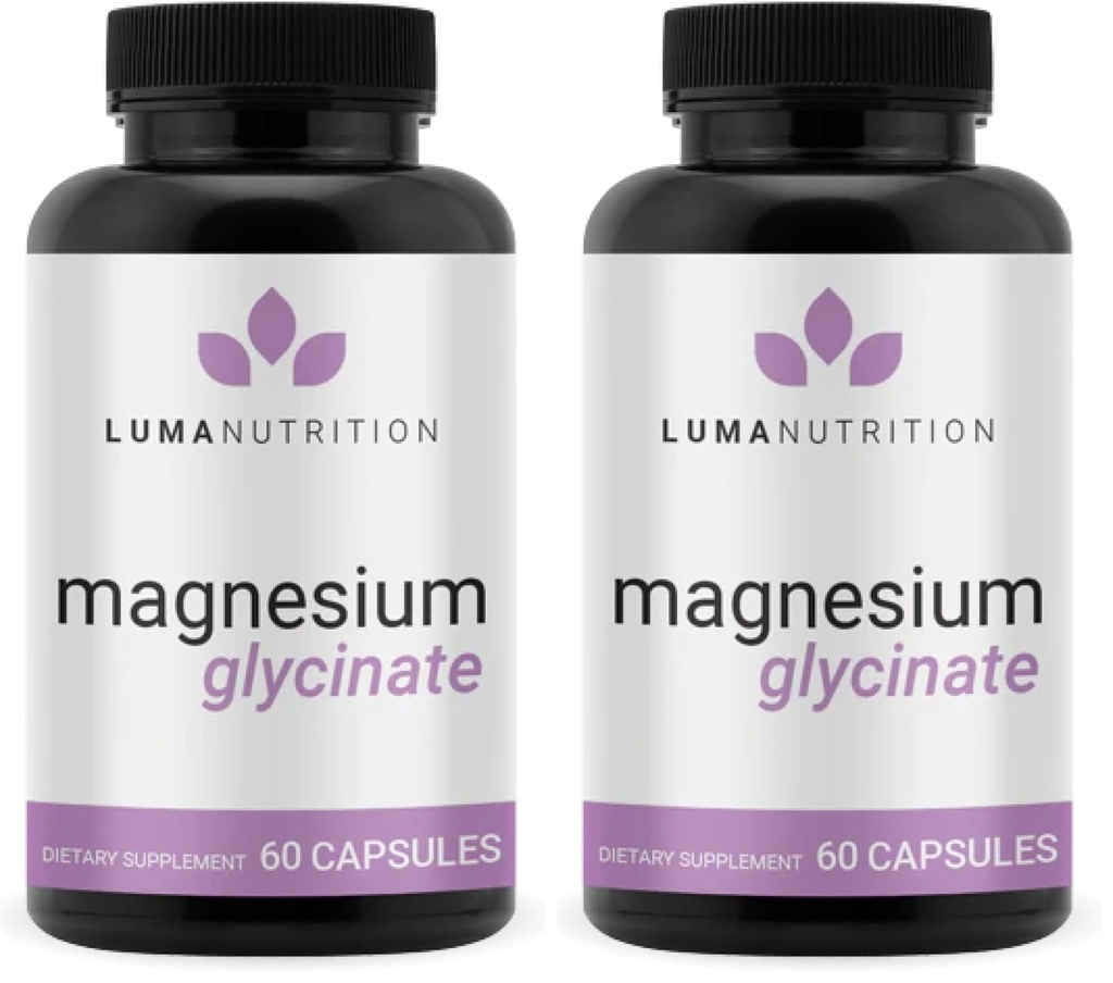 Luma Nutrition Magnesium Glycinate 1000mg Per Serving - Support Stress, Sleep, Nerve & Muscle Health - Pure Magnesium Supplement Capsules - Chelated for High Absorption - 60 Capsules (Pack of 2)