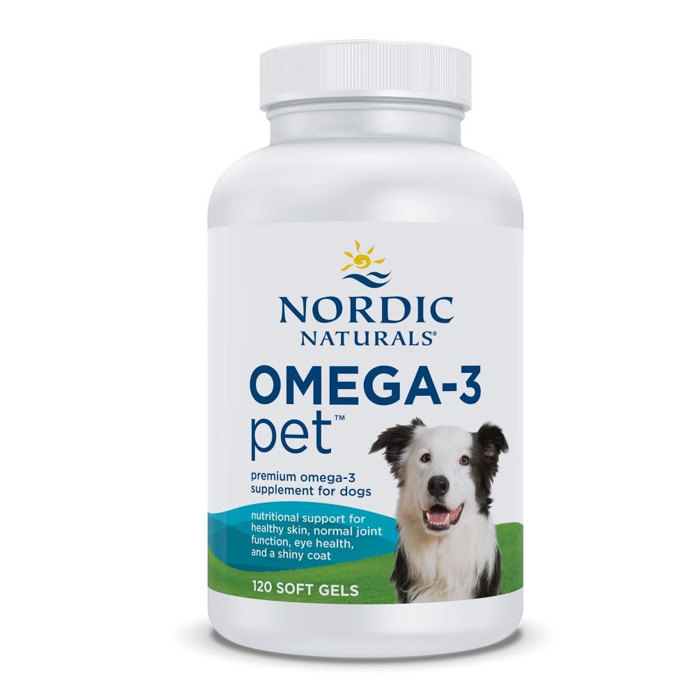 Nordic Naturals Omega-3 Pet, non aromatisé - 120 gels mous - 330 mg Omega-3 Par gel mou - Huile de poisson pour chiens avec EPA & DHA - Promotion de la santé du coeur, de la peau, du manteau et de l'Immune