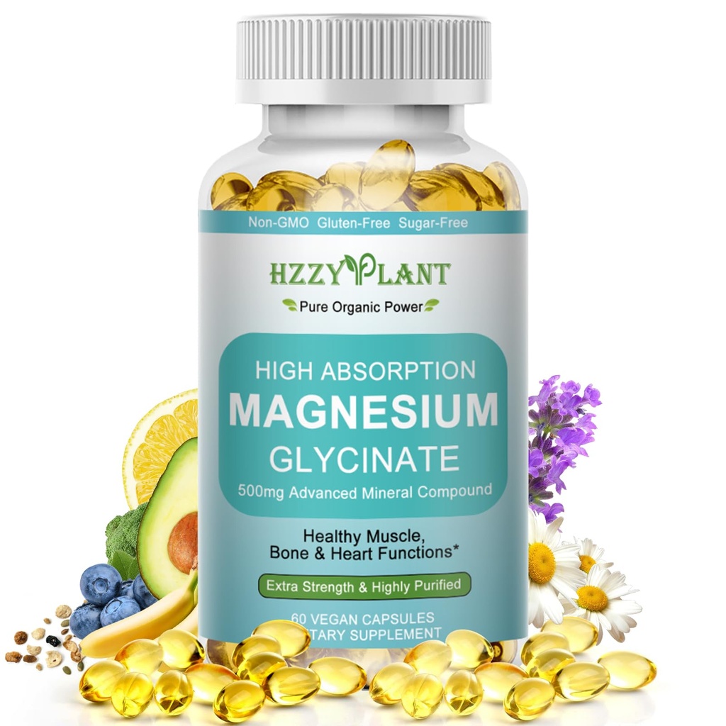 Magnesium Glycinate 500mg Softgels, High Absorption Magnesium Supplement Softgel Capsules for Muscle, Heart, Sleep & Bone Support, Stress Relief, Nerve Health & Metabolism, Non-GMO, 2 Month Supply