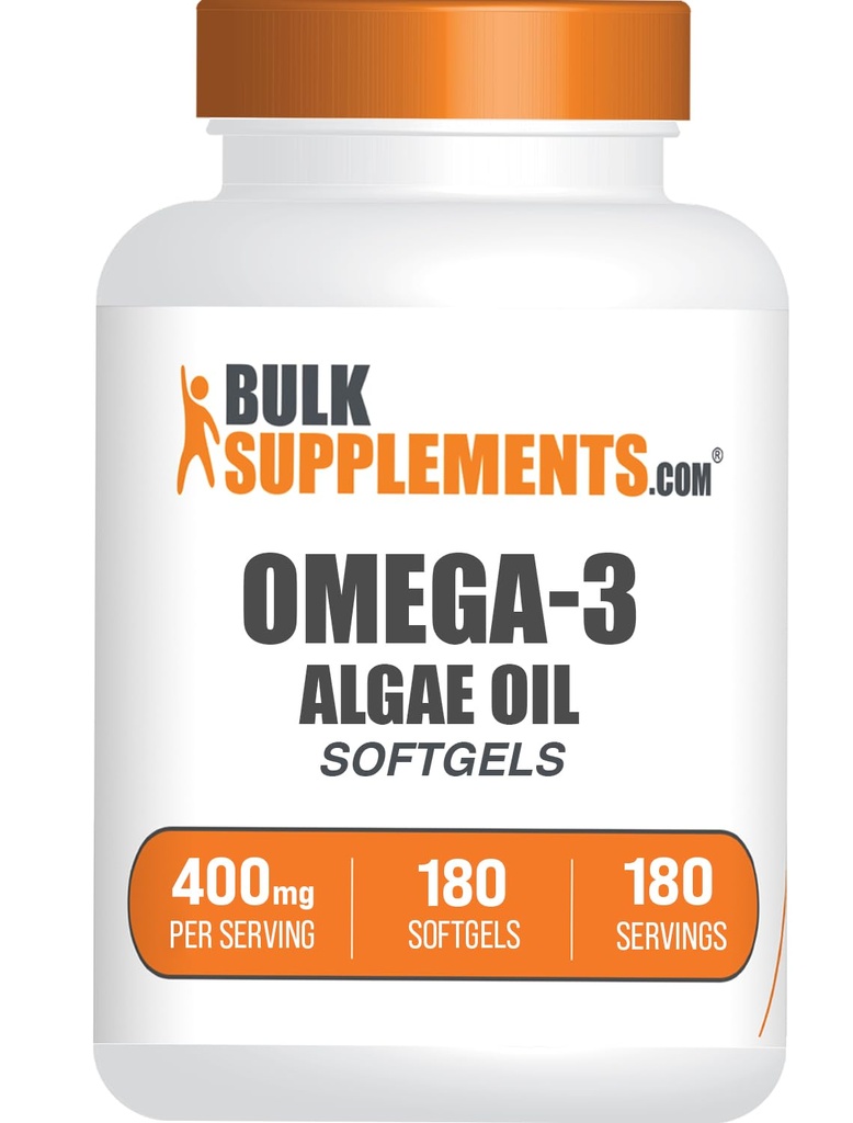 BulkSupplements.com Omega-3 Softgels - de l'huile d'algue, huile d'algue Omega 3 Supplément - sans gluten, 1 Softgel par portion, 180 Compte (paquet de 1)