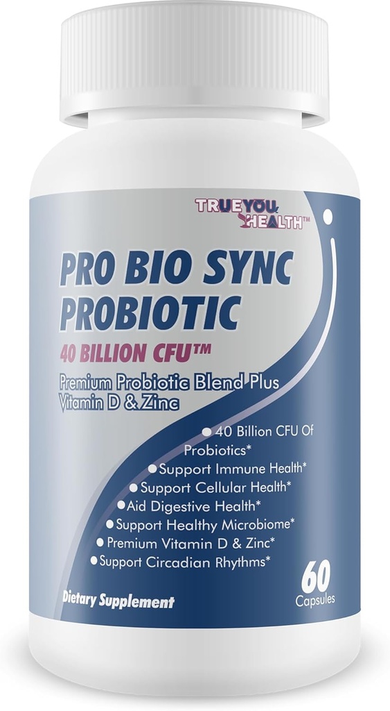 Pro Bio Sync Probiotic 40 milliards CFU - Supplément probiotique Premium avec le soutien immunitaire - Aide à améliorer le microbiome Gut - Prestations de santé multiples - Soutien Digestion, Santé cellulaire, Rythme circadien