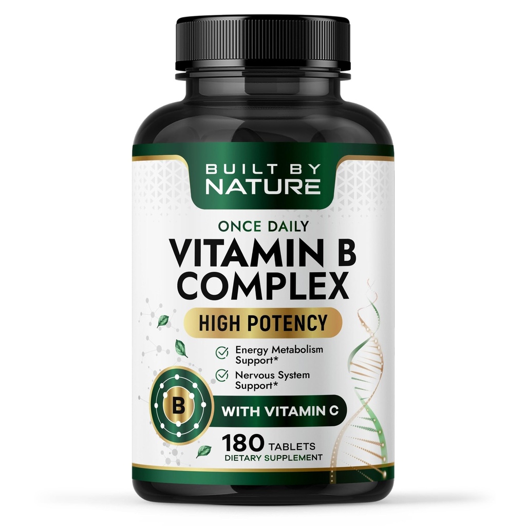 Erbaut von Nature Vitamin B Complex – Super B Complex Vitamins für Frauen & Männer – Energie, Stress & Immununterstützung – High Potency B Vitamins Complex mit B12 – 180 Tabletten