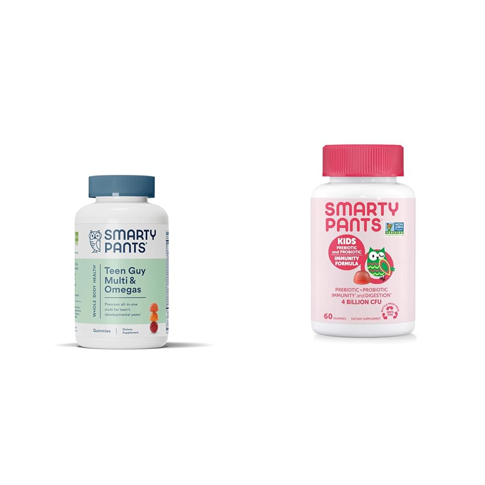 SmartyPants Adolescents Guy Multivitamine Gommies: Omega 3 Huile de poisson (EPA/DHA) et enfants Gommies d'immunité probiotiques: Prébiotiques et probiotiques pour la santé digestive et supplément de soutien immunitaire
