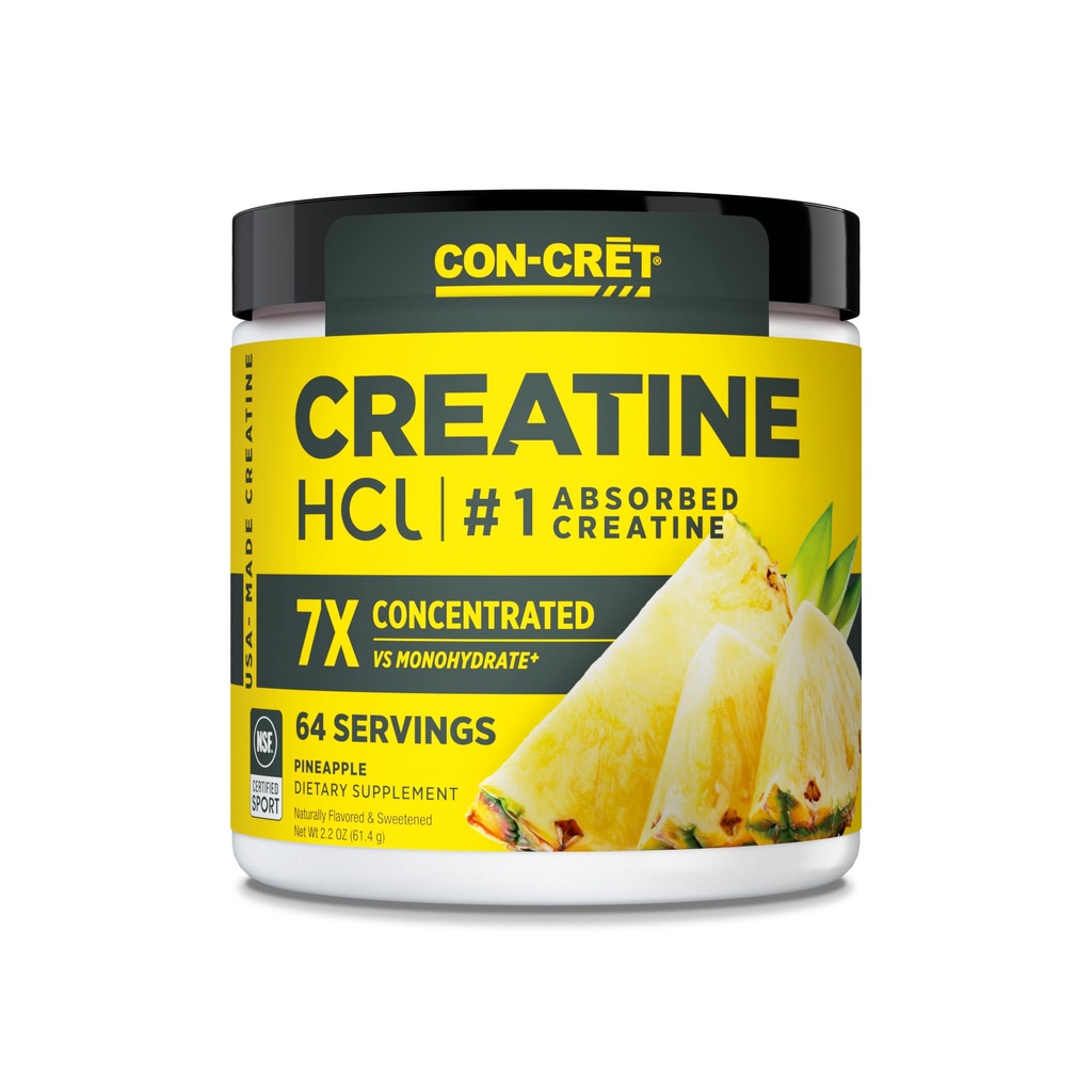KON-CRET Kreatin HCI Pulver | Muskel, kognitiv, Cellular Energy Support | No Bloating or Cramps | USA Made & NSF Zertifiziert | Ananas (64 Servieren)