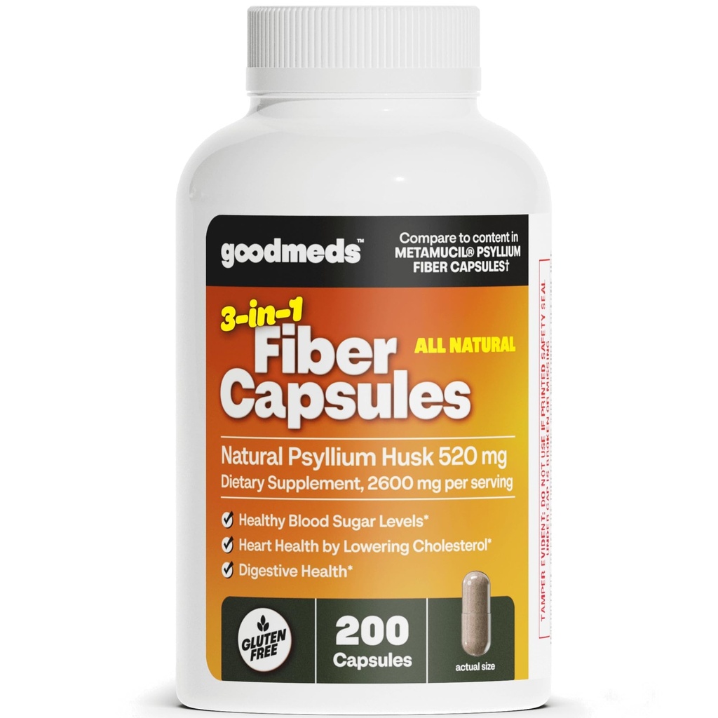 Psyllium Husk Fiber 520mg Kapseln ergänzen lösliche diätetische Colon-Unterstützung für Frauen und Männer, Wiederherstellung der Verdauungsregelmäßigkeit und Balance (200 Count)