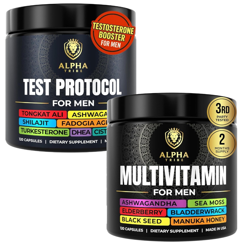 Alpha Tribe Men's Multivitamin Bundle | Natural Testosterone for Men with Tongkat Ali + Multivitamin with Sea Moss, Ashwagandha & Elderberry | Strength, Stamina & Immune Support