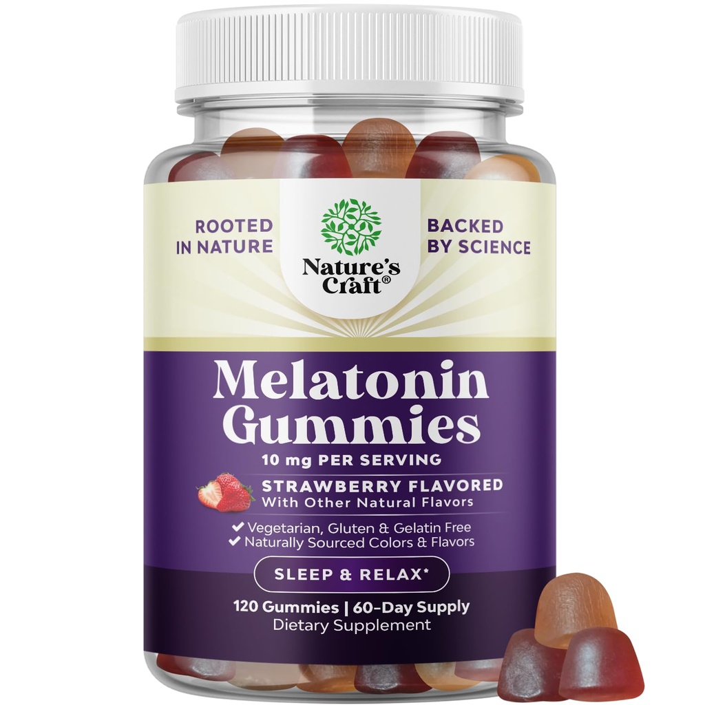 Melatonin Gummies 10mg per Serving - Fast Acting Tasty Sleep Gummies for Adults Extra Strength Melatonin 10mg for Adults Enhanced Sleep Quality & Duration - Non GMO - 120 Count