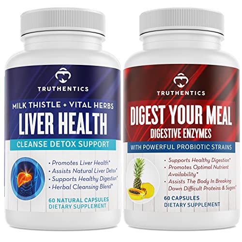 TRUTHENTICS Liver Health and Digestive Enzymes Bundle - Unterstützung für Leberreiniger Detox, Verdauung, Nährstoffabsorption, Okzialgas und Bloating - Glutenfrei, Non-GMO