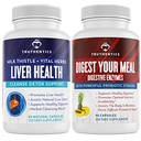 TRUTHENTICS Ensemble d'enzymes digestives et de santé du foie - Soutien pour la désintoxication, la digestion, l'absorption des nutriments, le gaz occasionnel et le ballonnement - sans gluten, sans OGM