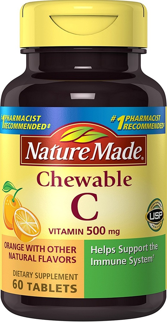 Nature faite de vitamine à croquer C 500 mg comprimés, 60 Compte pour aider à soutenir le système immunitaire (paquet de 3)